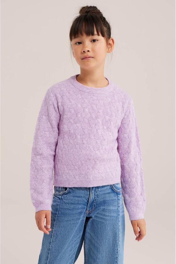 WE Fashion gebreide trui met wol lila Paars Meisjes Polyester Ronde hals