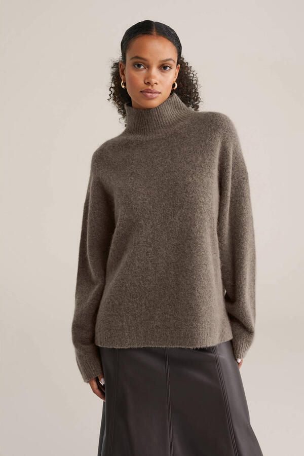 WE Fashion gebreide trui met wol taupe