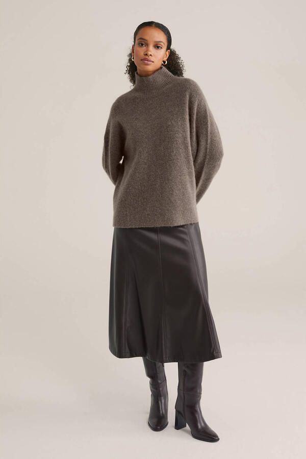 WE Fashion gebreide trui met wol taupe - Foto 3