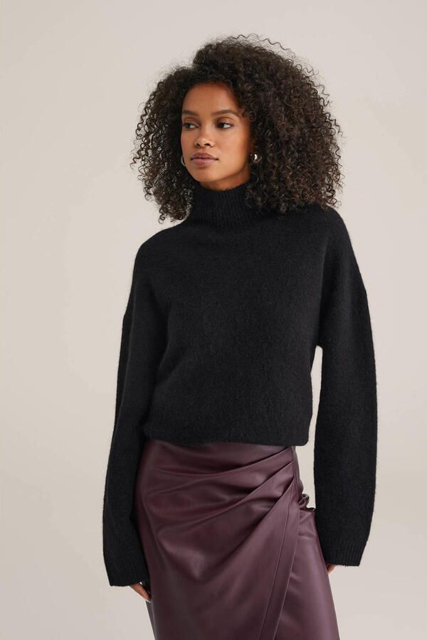 WE Fashion gebreide trui met wol zwart