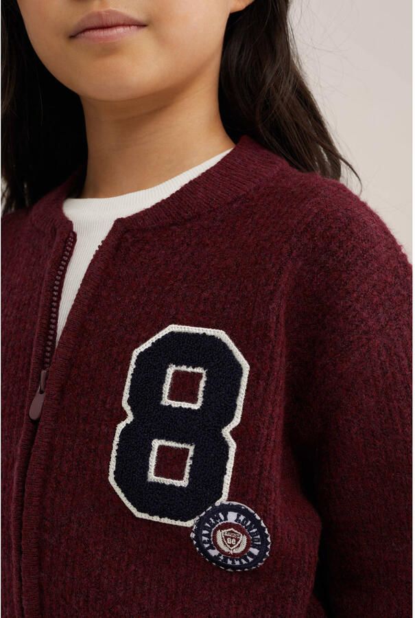 WE Fashion gebreide vest met patches en wol donkerrood