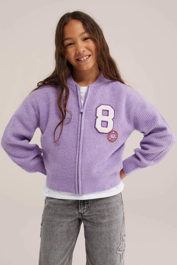 WE Fashion gebreide vest met patches en wol lila