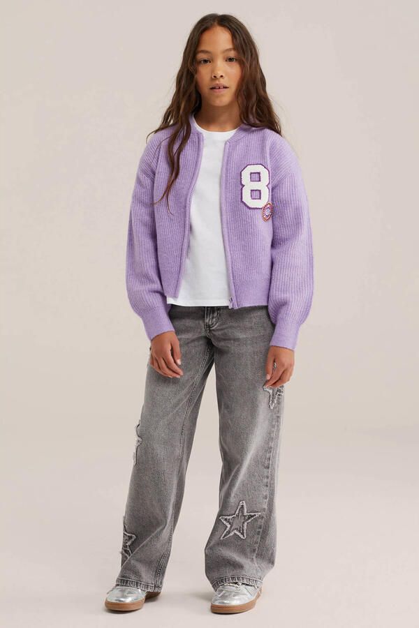 WE Fashion gebreide vest met patches en wol lila - Foto 2