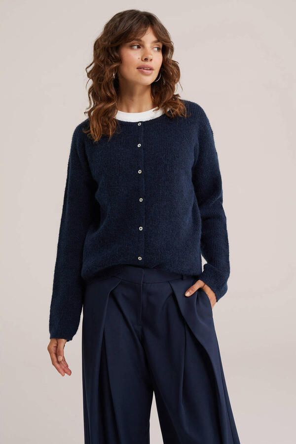 WE Fashion gebreide vest met wol donkerblauw