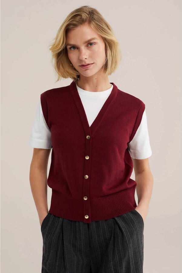 WE Fashion gebreide vest met wol donkerrood