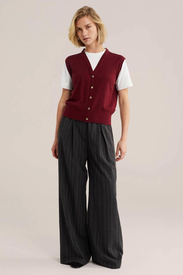 WE Fashion gebreide vest met wol donkerrood - Foto 2