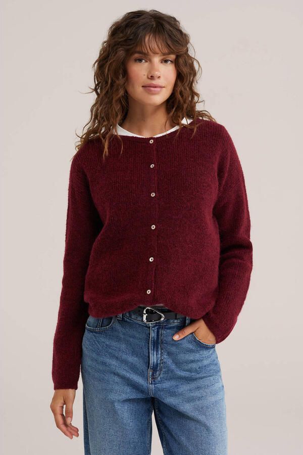 WE Fashion gebreide vest met wol donkerrood