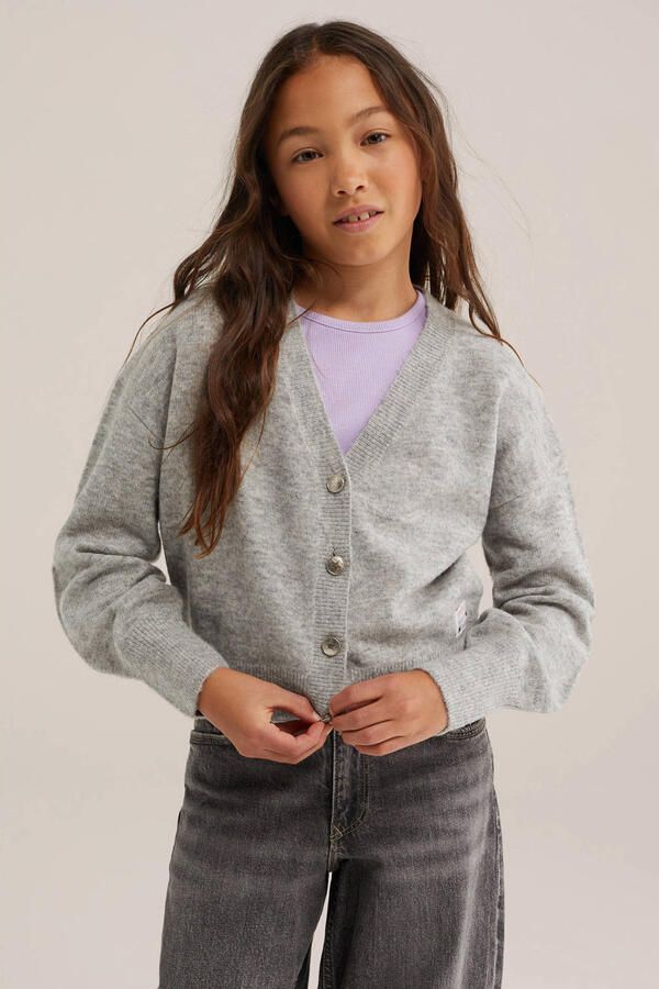 WE Fashion gebreide vest met wol grijs