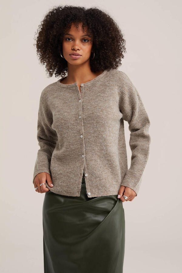 WE Fashion gebreide vest met wol taupe