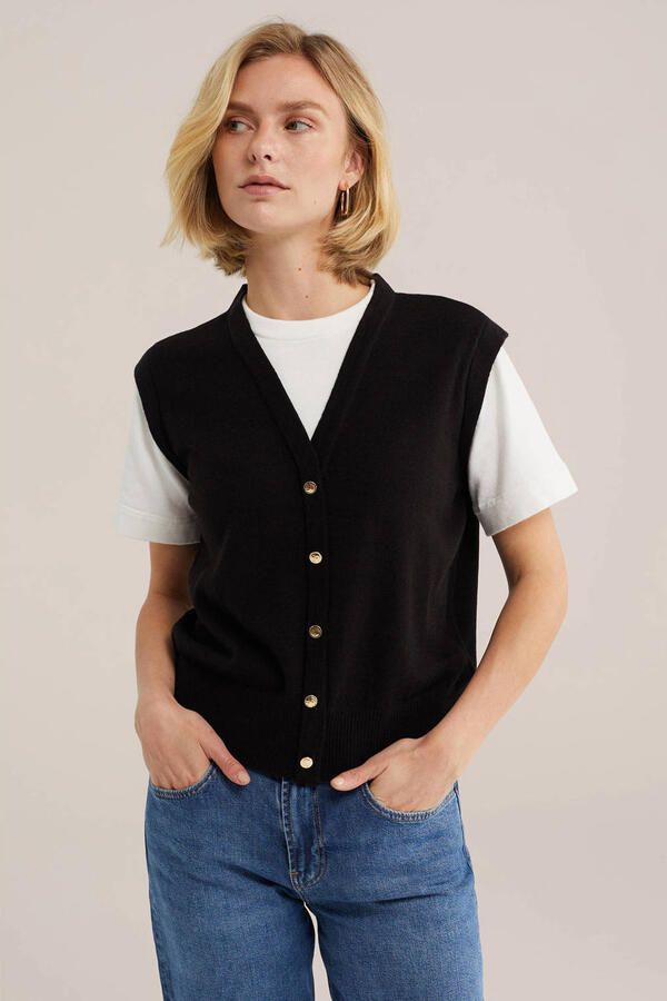 WE Fashion gebreide vest met wol zwart