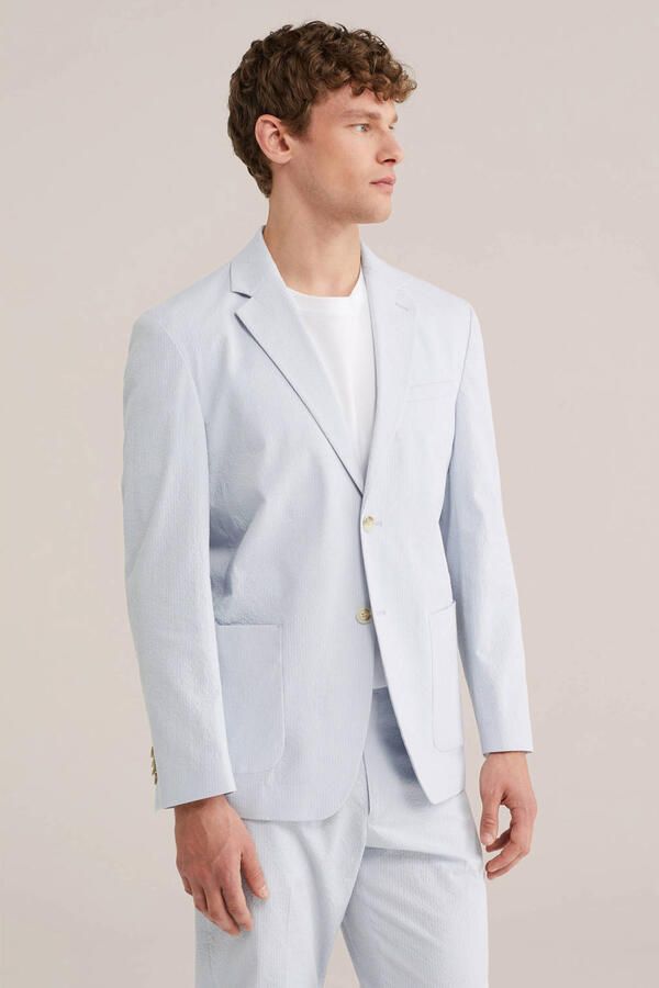 WE Fashion geruit colbert lichtblauw