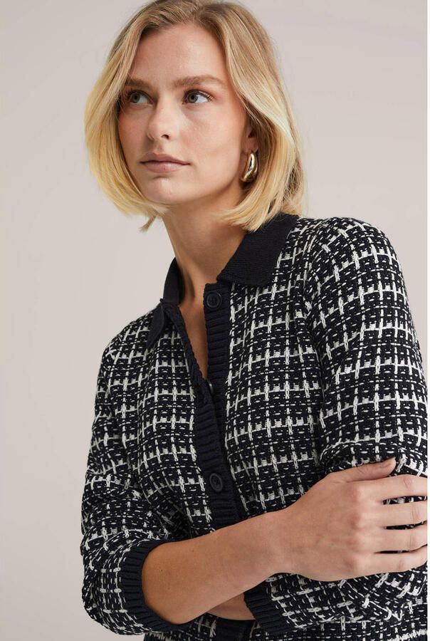 WE Fashion geruit gebreid vest zwart - Foto 2