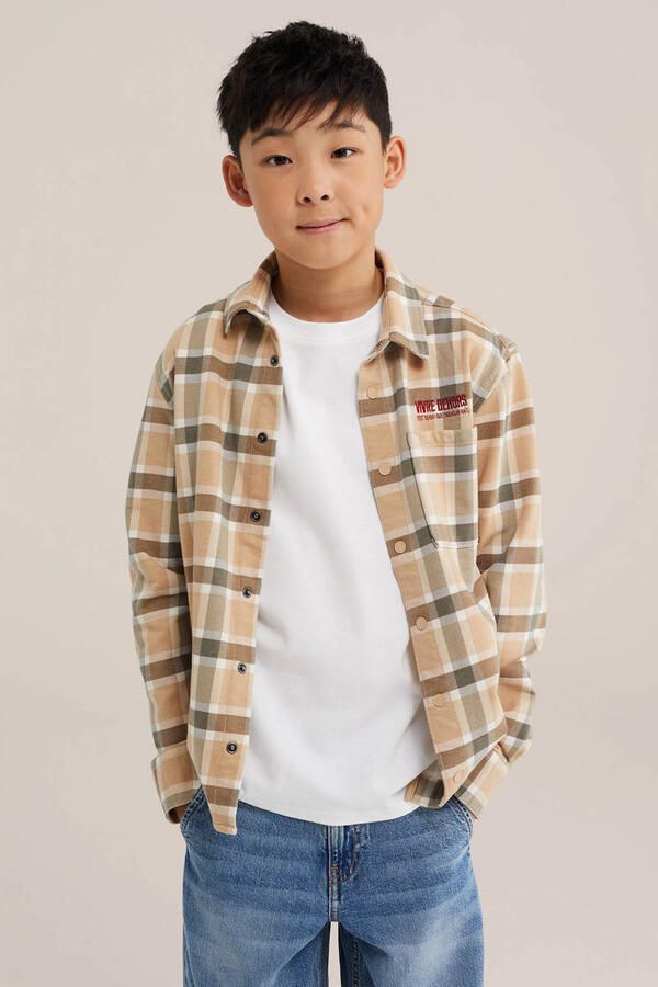 WE Fashion geruit overhemd beige