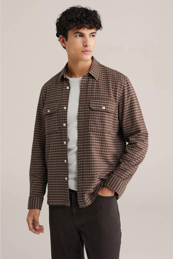 WE Fashion geruit overshirt bruin