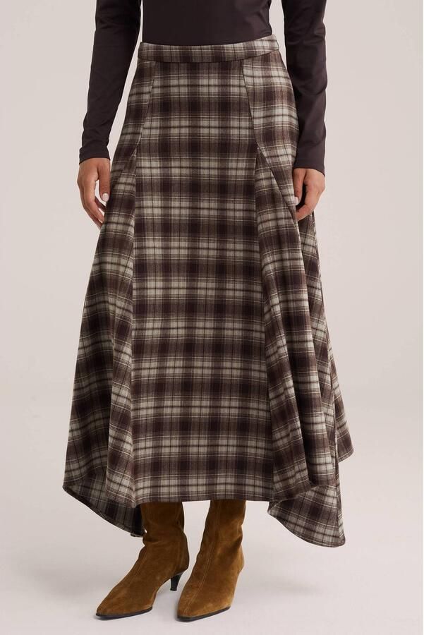 WE Fashion geruite A-lijn midi rok bruin