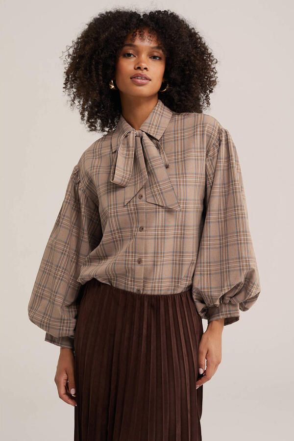 WE Fashion geruite blouse bruin