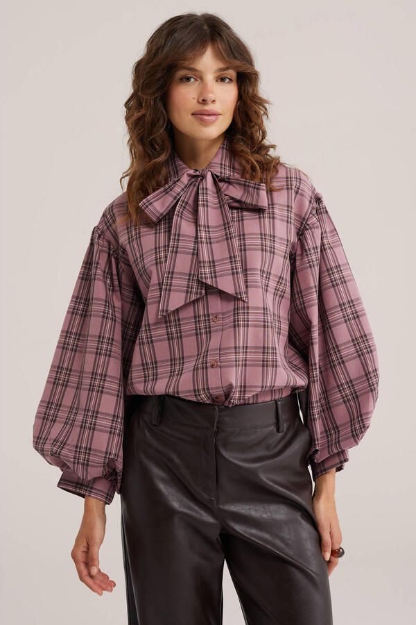 WE Fashion geruite blouse oudroze