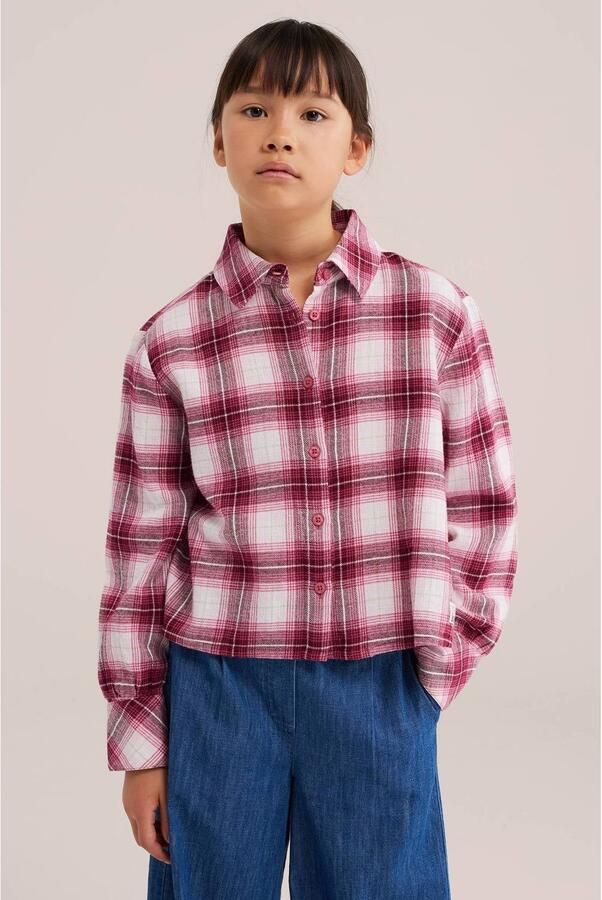 WE Fashion geruite blouse rood wit Meisjes Katoen Klassieke kraag Ruit