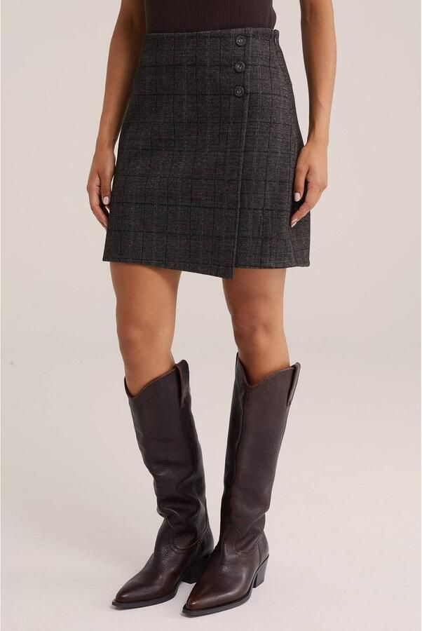 WE Fashion geruite korte rok bruin grijs