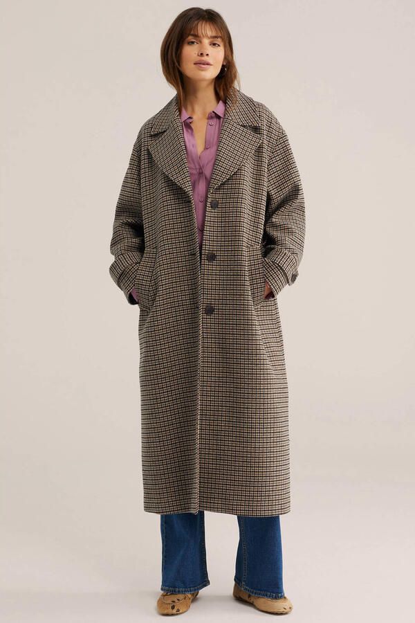 WE Fashion geruite manteljas met ceintuur en wol bruin - Foto 3