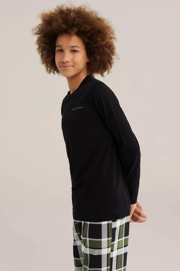 WE Fashion geruite pyjama olijfgroen zwart - Foto 3