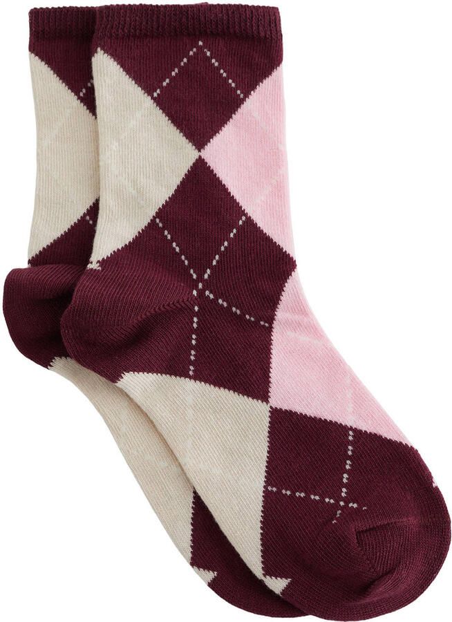 WE Fashion geruite sokken donkerrood roze ecru