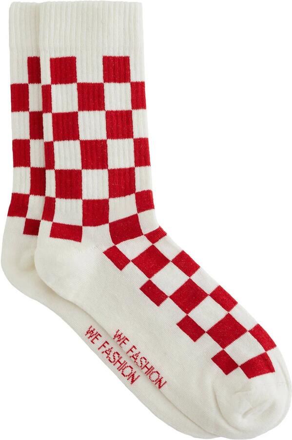 WE Fashion geruite sokken wit rood