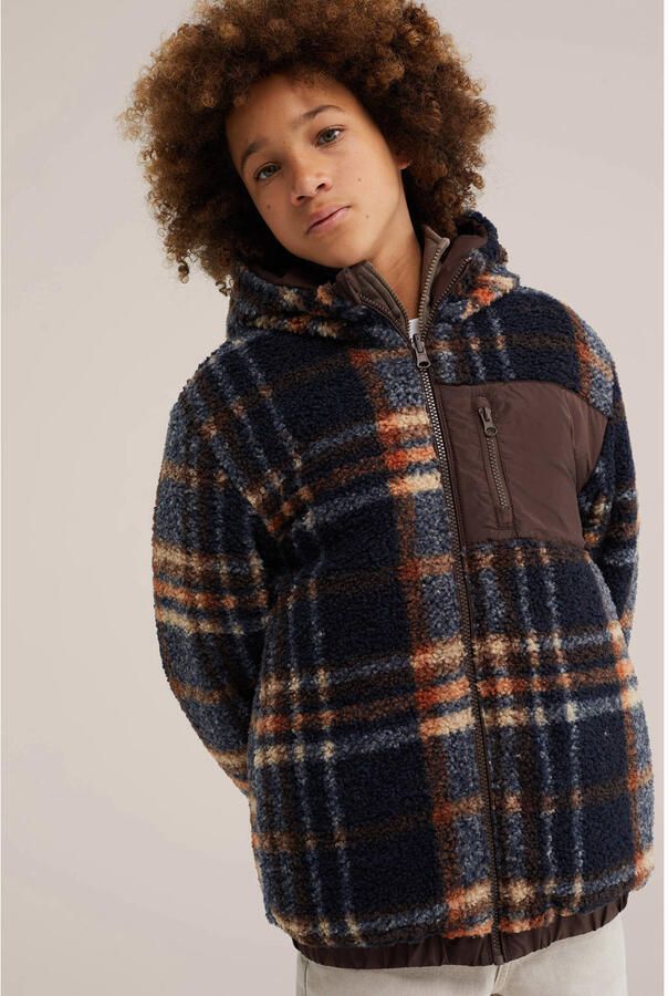 WE Fashion geruite teddy winterjas bruin