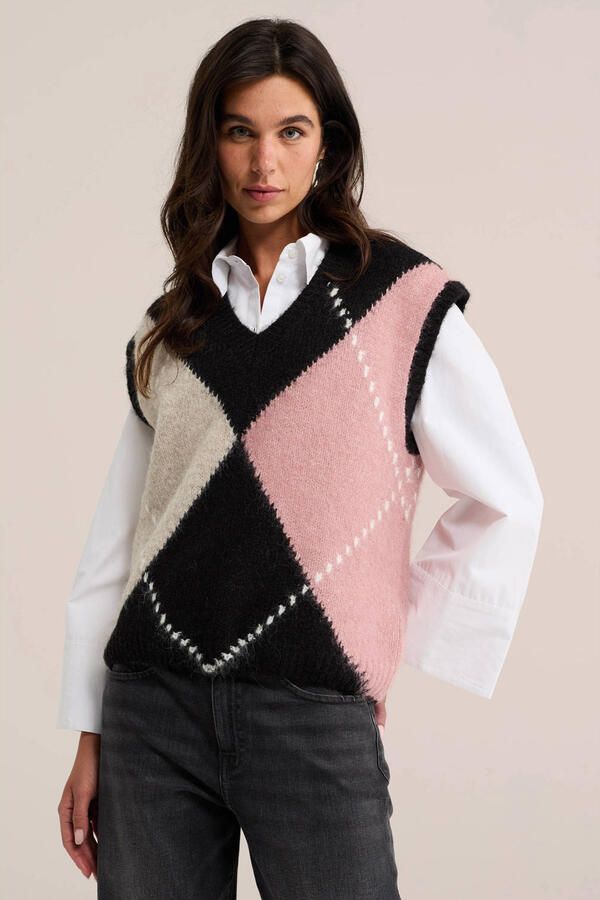 WE Fashion geruite top bruin