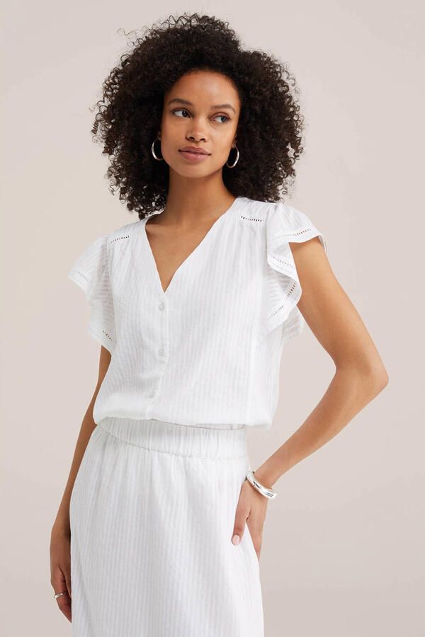 WE Fashion gestreepte blouse broderie wit