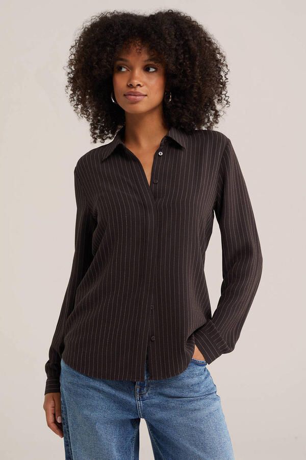 WE Fashion gestreepte blouse donkerbruin