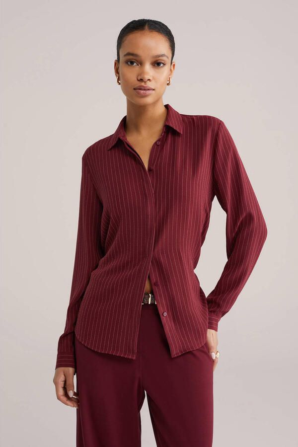 WE Fashion gestreepte blouse donkerrood
