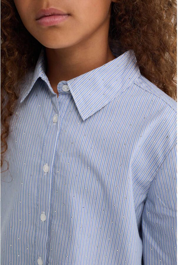 WE Fashion gestreepte blouse met strass-steentjes lichtblauw - Foto 2