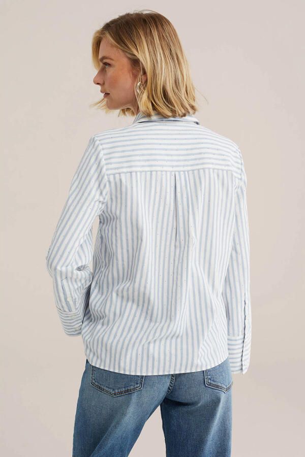 WE Fashion gestreepte blouse met studs lichtblauw - Foto 3