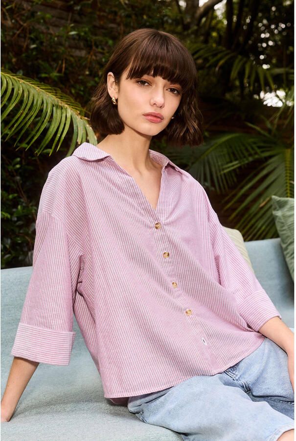 WE Fashion gestreepte blouse oudroze - Foto 2