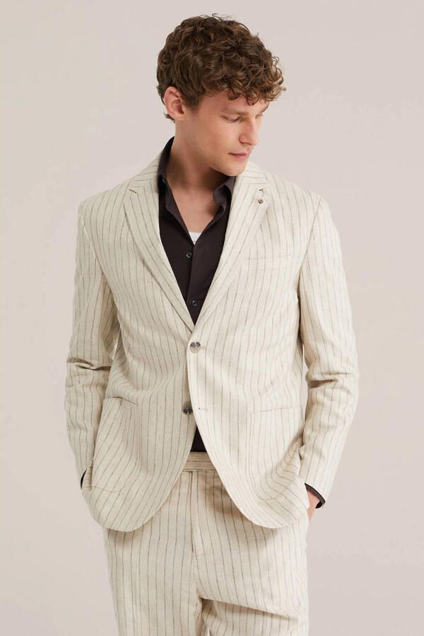 WE Fashion gestreepte colbert met linnen ecru
