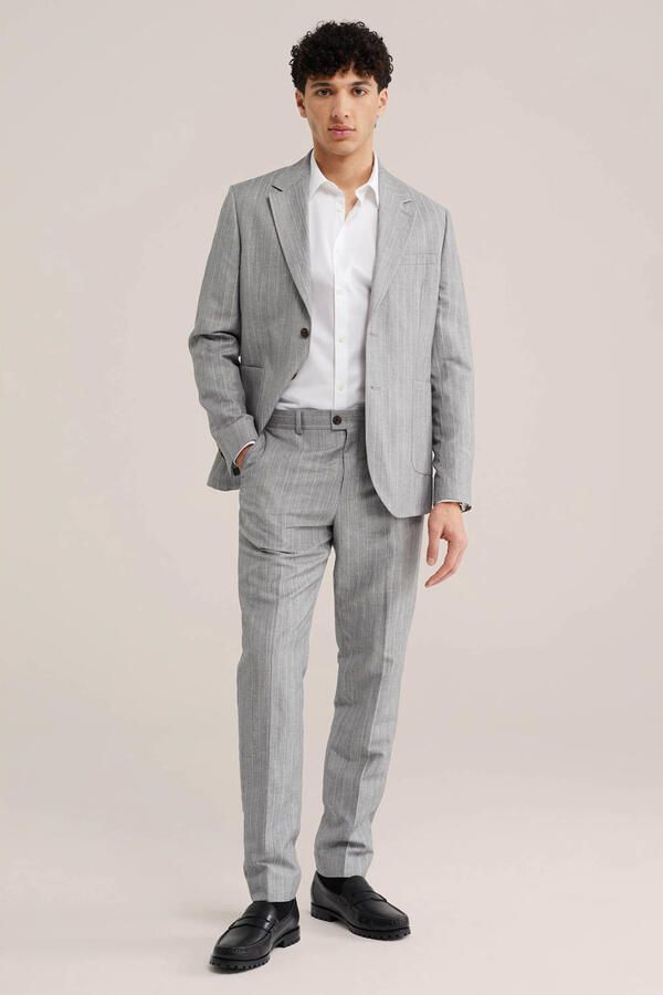 WE Fashion gestreepte colbert met linnen grijs - Foto 3