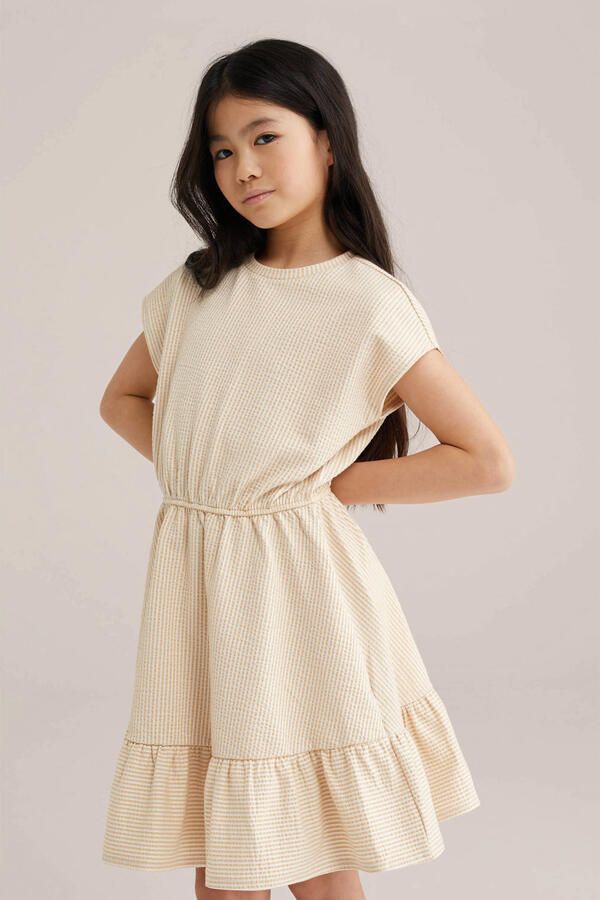 WE Fashion gestreepte korte jurk beige