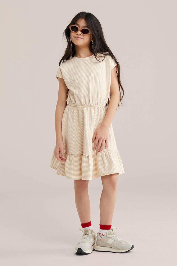WE Fashion gestreepte korte jurk beige - Foto 3