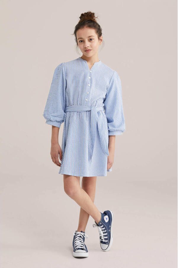 WE Fashion gestreepte korte jurk blauw