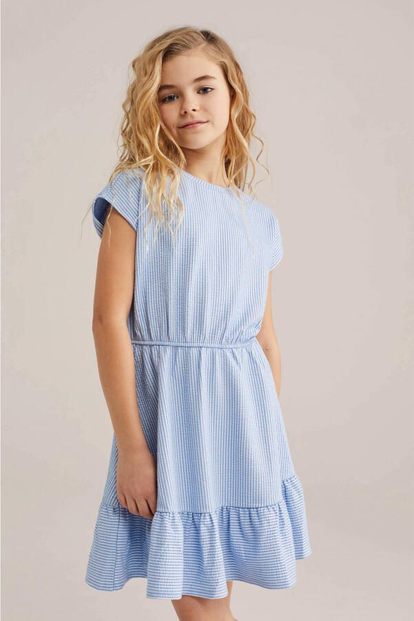 WE Fashion gestreepte korte jurk lichtblauw