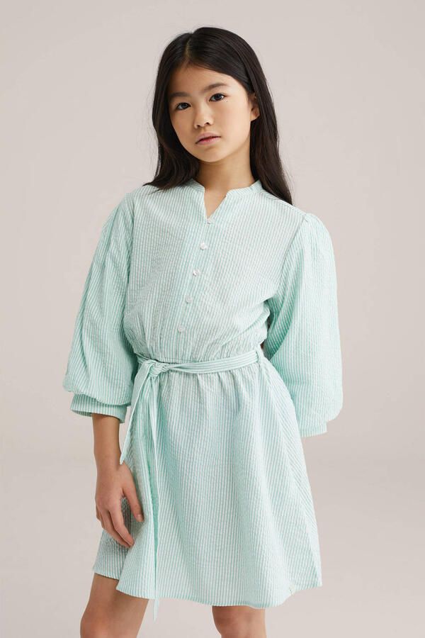 WE Fashion gestreepte korte jurk mintgroen