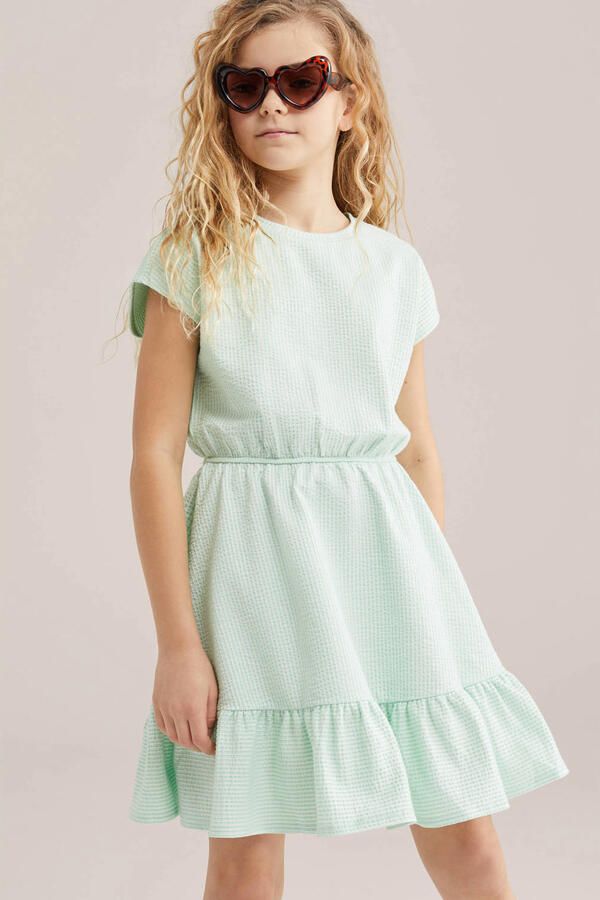 WE Fashion gestreepte korte jurk mintgroen