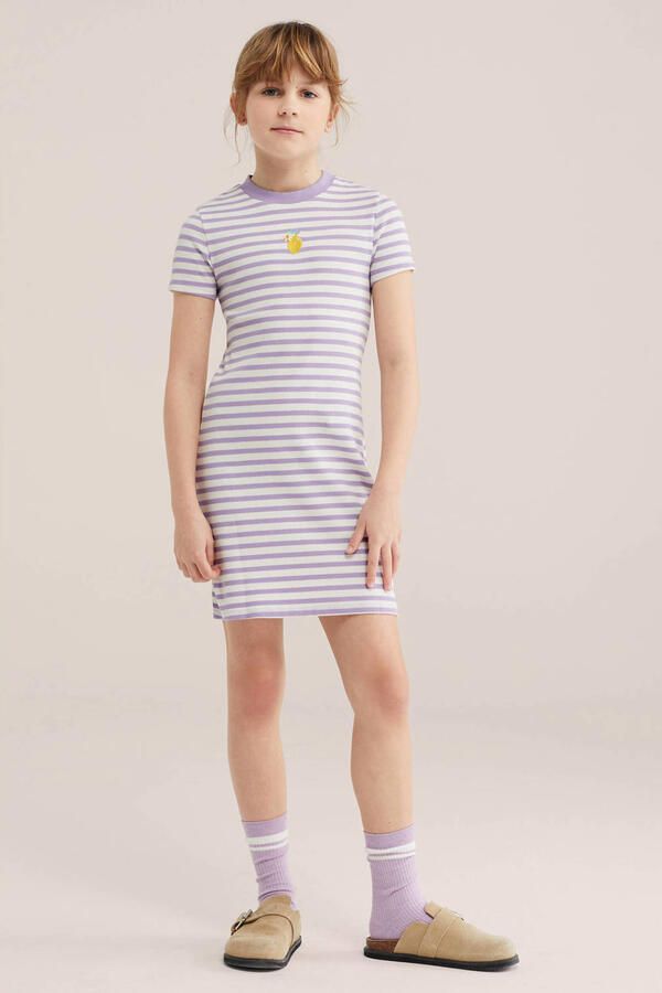 WE Fashion gestreepte korte jurk paars