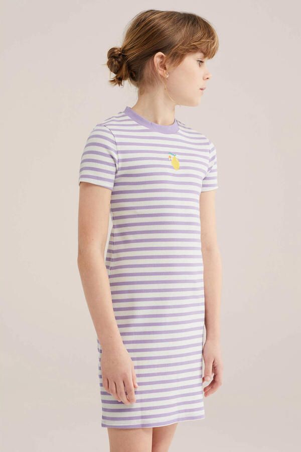 WE Fashion gestreepte korte jurk paars - Foto 2