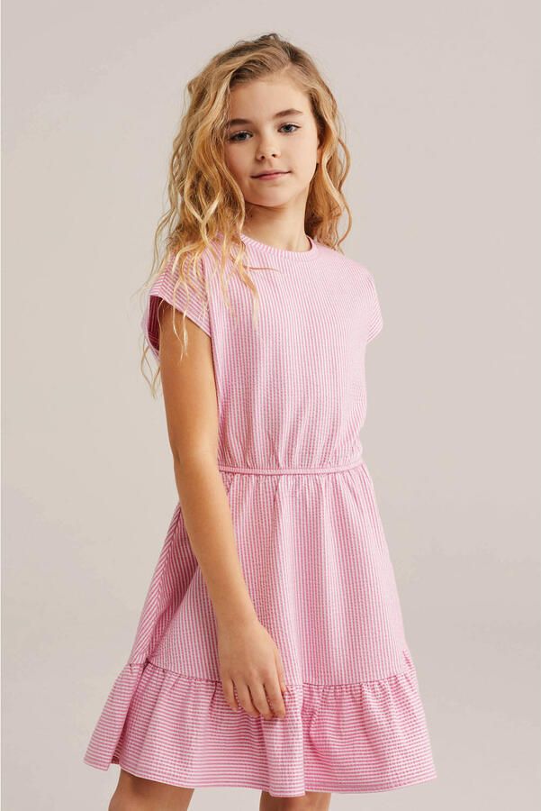 WE Fashion gestreepte korte jurk roze