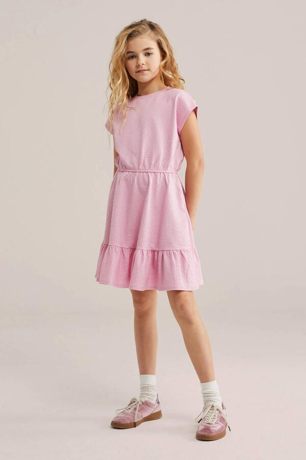 WE Fashion gestreepte korte jurk roze - Foto 3