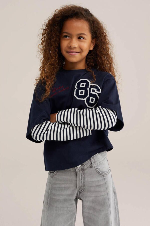 WE Fashion gestreepte longsleeve donkerblauw