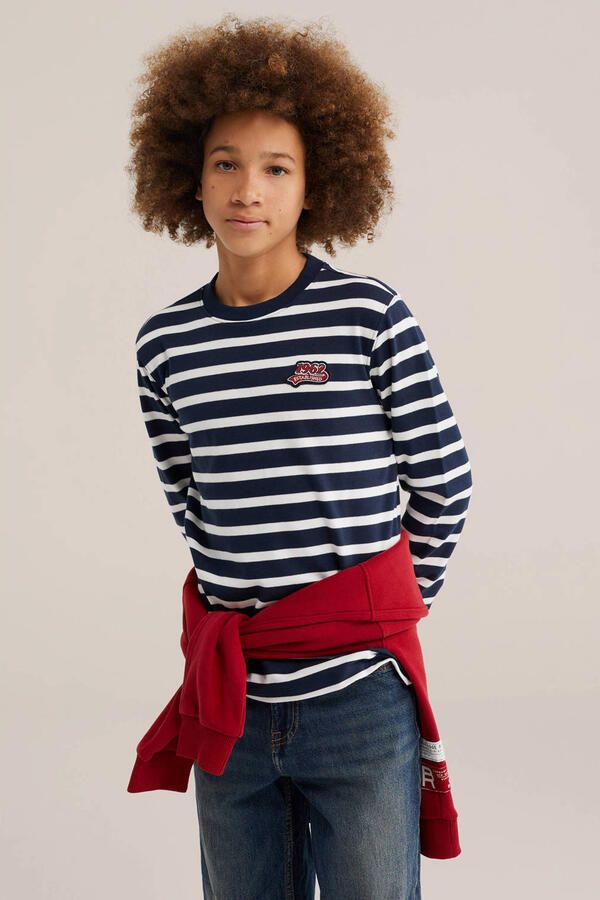 WE Fashion gestreepte longsleeve donkerblauw