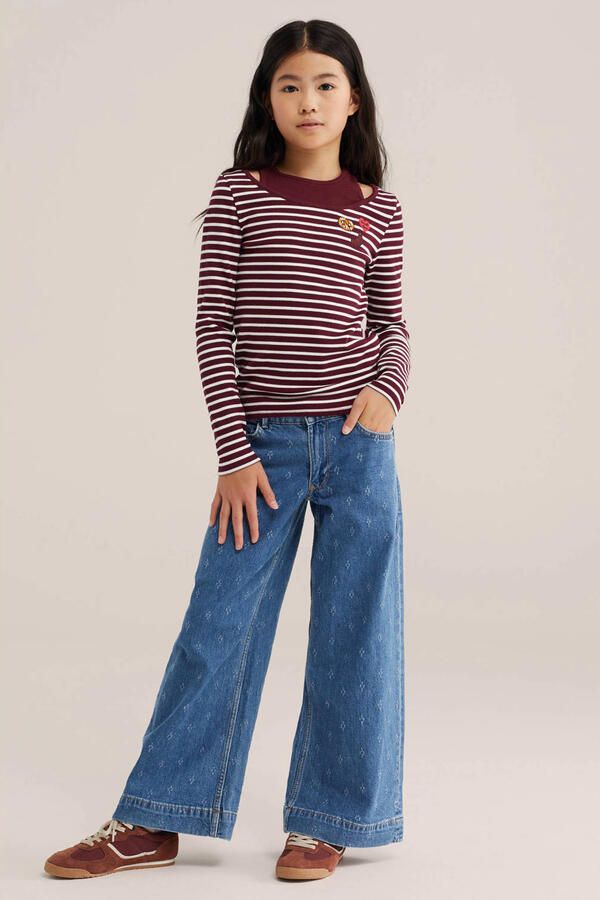 WE Fashion gestreepte longsleeve donkerrood